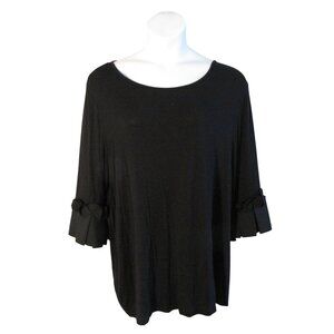 Lane Bryant 22/24 3X Black Knit Shirt Top Ruffle Sleeves